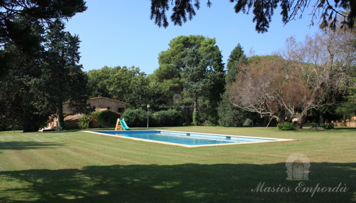 Vista de la piscina y del jardin 